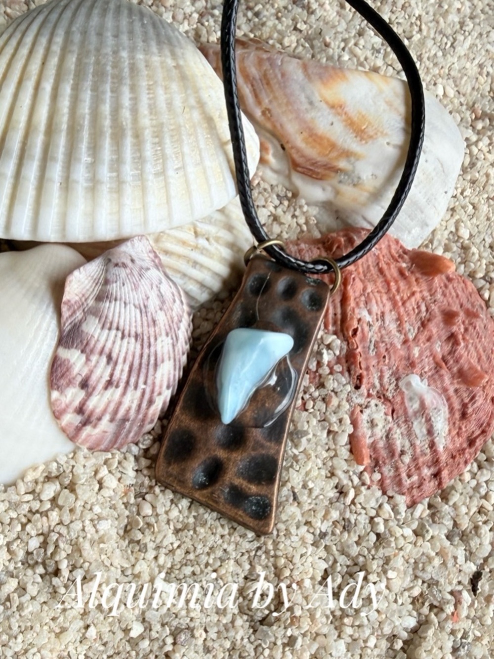 Alquimia Blue Larimar Copper Hammered Pendant Necklace